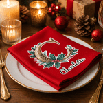 Personalized Holly Gold Initial 100% Cotton Red Christmas Napkin with Name Table Decor Christmas Gift for Family Friends