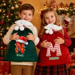 Personalised Christmas Theme Initial Velvet Pom-Pom Santa Sack Gift Bag with Name Holiday Decor Christmas Gift for Kids Family Friends