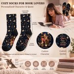 Personalised Reading Character Read Famous Quote Soft Mid-Calf Socks with Name and Text Daily Wear Birthday Christmas Gift for Book Lovers Women