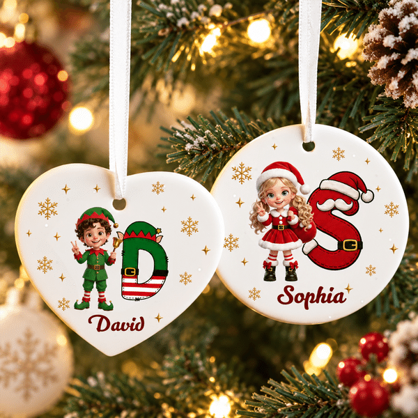 Personalized 3D-Effect Artwork Christmas Cartoon Character Photo Heart Circle Ornament with Name Christmas Eve Party Gift for Kids Family Friends