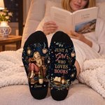 Personalised Reading Character Read Famous Quote Soft Mid-Calf Socks with Name and Text Daily Wear Birthday Christmas Gift for Book Lovers Women