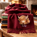 Personalised Soft Warm Highland Cow Tassel Scarf with Name Birthday Anniversary Gift for Family Best Friends