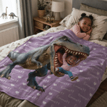 Personalized 3D-Effect Artwork Cartoon Dinosaur Kid Character Photo Soft Throw Blanket with Name Home Decor Back to School Birthday Gift for Kid