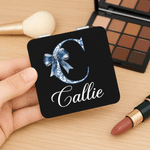 Personalised Toile-Style Initial Mini Square PU Makeup Mirror with Name Anniversary Birthday Gift for Women Besties