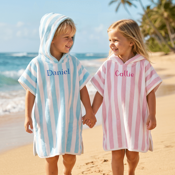 Personalized Embroidered Name Stripe Quick-Dry Absorbent Hooded Beach Towel Pool Party Travel Birthday Gift for Kids Boys Girls
