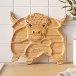 Personalized Highland Cow FDA Food Safe Wooden Serving Platter Charcuterie Board with Name Housewarming Birthday Gift for Highland Cow Lovers