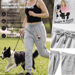 Personalised Multicolour Embroidery Pet Photo Elastic Drawstring Pockets Sports Sweatpants with Name Birthday Gift for Dog Cat Lovers