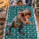 Personalized 3D-Effect Artwork Cartoon Dinosaur Kid Character Photo Soft Throw Blanket with Name Home Decor Back to School Birthday Gift for Kid