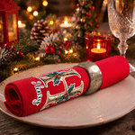 Personalized Holly Gold Initial 100% Cotton Red Christmas Napkin with Name Table Decor Christmas Gift for Family Friends