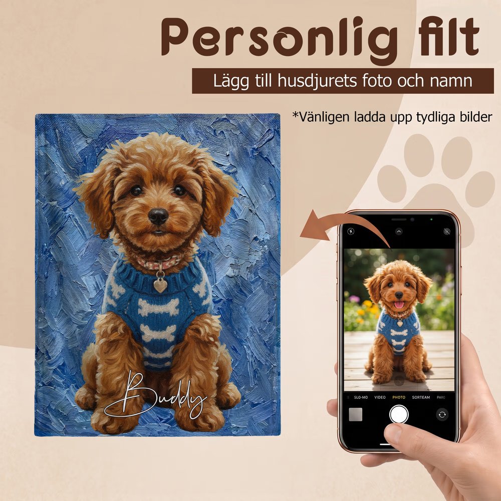 Personlig mjuk filt i oljemålningsstil med fototryck och namn skapad från din bild en värmande pläd och present 13