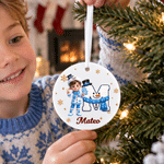 Personalized 3D-Effect Artwork Christmas Cartoon Character Photo Heart Circle Ornament with Name Christmas Eve Party Gift for Kids Family Friends