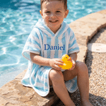 Personalized Embroidered Name Stripe Quick-Dry Absorbent Hooded Beach Towel Pool Party Travel Birthday Gift for Kids Boys Girls