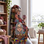 Personalised Cartoon Knitting Character Soft Hooded Blanket with Name Birthday Gift for Knitting Sewing Lovers