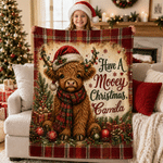 Personalisierte weiche Weihnachtsdecke mit Highland-Kuh-Motiv und Namen – Wohnaccessoire, Geschenk zum Geburtstag, zum Jubiläum oder zu Weihnachten für Familie und Freunde