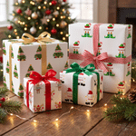 Personalized Christmas-Theme Pattern Wrapping Paper Set of 3 with Name Christmas Party Favor Gift for Kids Friends