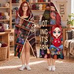 Personalised Cartoon Knitting Character Soft Hooded Blanket with Name Birthday Gift for Knitting Sewing Lovers