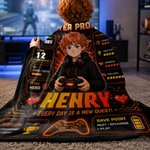 Couverture douillette personnalisée avec photo de profil de joueur, prénom et niveau – Décoration d'intérieur, cadeau d'anniversaire ou pour une soirée jeux, idéal pour les passionnés de jeux
