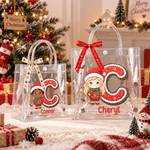 Personalized Christmas Theme Cartoon Character Photo Transparent Gift Bag with Name Initial and Bow Christmas Gift for Kids