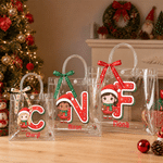 Personalized Christmas Theme Cartoon Character Photo Transparent Gift Bag with Name Initial and Bow Christmas Gift for Kids