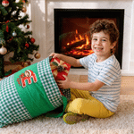 Personalized 3D-Effect Artwork Kid Character Photo Plaid Christmas Gift Bag with Name and Initial Christmas Gift for Kids Family