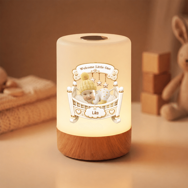 Personalized Baby Face Photo Rocking Chair Rechargeable Touch Control Night Light with Name Nursery Decor Baby Shower Gift for New Parents