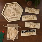 Personalized Farkle Dice Game Tray with Bag Wooden Reference Cards and Dice Holder Birthday Family Game Night Christmas Gift for Farkle Dice Lover
