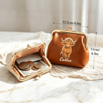 Porte-monnaie personnalisé en cuir PU multicolore à motif « Highland Cow », avec fermoir « Kiss Lock » et prénom gravé – Idéal pour un usage quotidien, les voyages ou comme cadeau d'anniversaire pour 