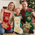Personalised Gorgeous Golden Sequin Snowflake Velvet Christmas Stocking with Name Christmas Holiday Gift For Family Kids