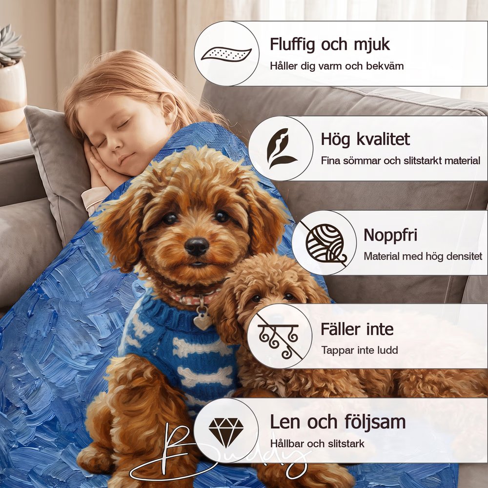 Personlig mjuk filt i oljemålningsstil med fototryck och namn skapad från din bild en värmande pläd och present 12