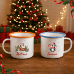 Personalized Cute Snowman Santa Claus 12 oz Enamel Mug with Name Daily Use Christmas Party Gift for Children