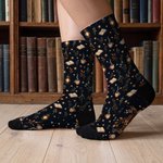 Personalised Reading Character Read Famous Quote Soft Mid-Calf Socks with Name and Text Daily Wear Birthday Christmas Gift for Book Lovers Women