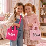 Personalized Multicolor Cute Embroidered Name Corduroy Crossbody Bag Birthday Back to School Gift for Kids Girls Boys