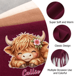Personalised Soft Warm Highland Cow Tassel Scarf with Name Birthday Anniversary Gift for Family Best Friends