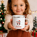 Personalized Cute Snowman Santa Claus 12 oz Enamel Mug with Name Daily Use Christmas Party Gift for Children