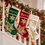 Personalised Gorgeous Golden Sequin Snowflake Velvet Christmas Stocking with Name Christmas Holiday Gift For Family Kids