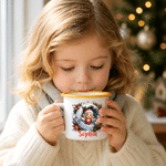 Tasse émaillée personnalisée de 12 oz, style 3D, avec photo d'enfant en bonnet de Père Noël mignon et nom, cadeau de Noël pour enfants