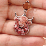 Personalised Glitter Highland Cow Design Birthstone Birth Flower Pendant Necklace with Text Birthday Anniversary Gift for Highland Cow Lovers