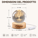 Lampada LED personalizzata con sfera di cristallo, base in legno e nome - Regalo di compleanno per amici o familiari