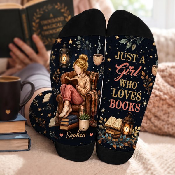 Personalised Reading Character Read Famous Quote Soft Mid-Calf Socks with Name and Text Daily Wear Birthday Christmas Gift for Book Lovers Women