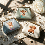 Porte-monnaie personnalisé en cuir PU multicolore à motif « Highland Cow », avec fermoir « Kiss Lock » et prénom gravé – Idéal pour un usage quotidien, les voyages ou comme cadeau d'anniversaire pour 