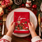 Personalized 3D-Style Character Artwork Photo 100% Cotton Reusable Table Napkin with Name Table Decor Christmas Gift for Family Kids