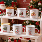 Personalized Cute Snowman Santa Claus 12 oz Enamel Mug with Name Daily Use Christmas Party Gift for Children
