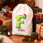 Personalised Plush Santa Hat Initial Drawstring Christmas Gift Bag Santa Sack with Name Tree Decor Christmas Eve Gift for Kids Family Friends