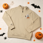 Personalized Reading Ghost Embroidered Quarter Zip Sweatshirt with Name Birthday Halloween Party Gift for Bookworm Book Lovers