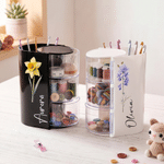 Boîte de rangement personnalisée pour crochets à plusieurs niveaux, transparente et pivotante, décorée d'une aquarelle représentant la fleur de naissance, avec prénom : cadeau d'anniversaire ou de fêt