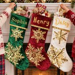 Personalised Gorgeous Golden Sequin Snowflake Velvet Christmas Stocking with Name Christmas Holiday Gift For Family Kids