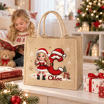 Personalized 3D-Effect Art Cartoon Character Photo Snowflake Tote Bag with Name and Initial Christmas Eve Party Gift for Girls Boys