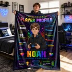 Couverture douillette personnalisée avec photo de profil de joueur, prénom et niveau – Décoration d'intérieur, cadeau d'anniversaire ou pour une soirée jeux, idéal pour les passionnés de jeux