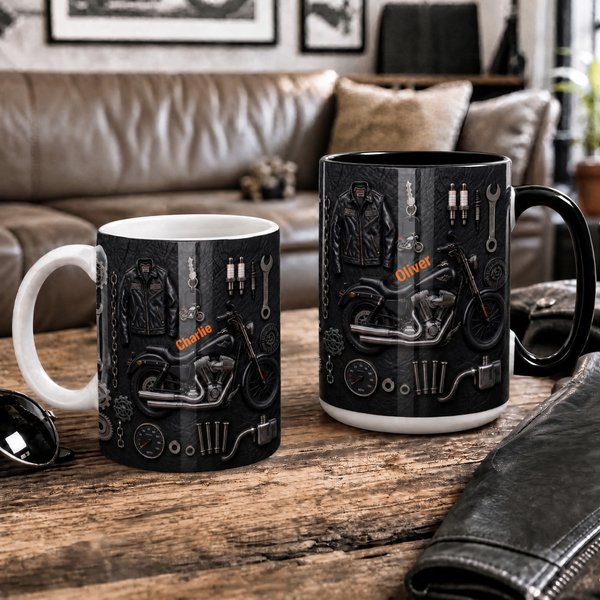 Personalised Motorbike Theme 11 oz 15 oz Ceramic Mug with Name Daily Use Birthday Gift for Motorbike Riders Biker Enthusiasts