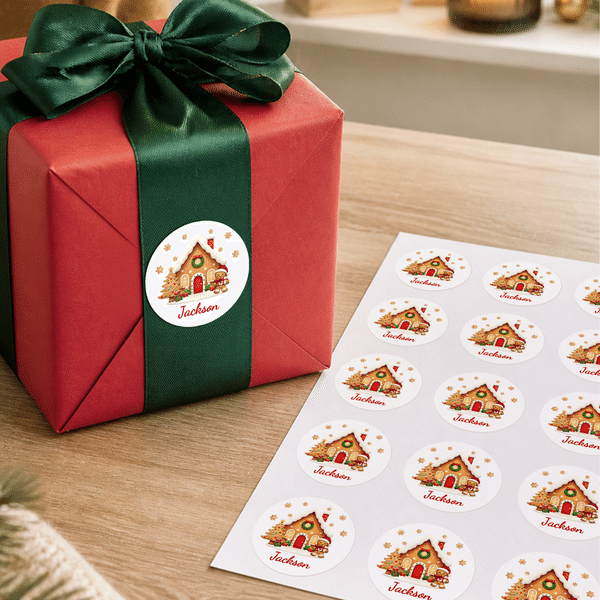 Pegatinas impermeables personalizadas con motivos navideños y nombre: regalo de Navidad para fiestas familiares, amigos y niños